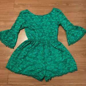 Green Lace Kids Romper